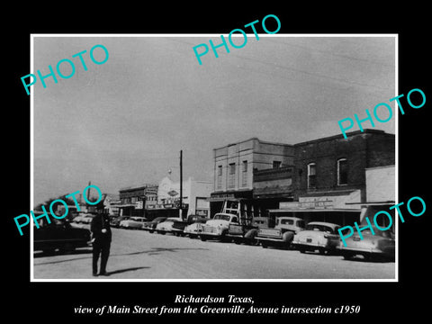 OLD LARGE HISTORIC PHOTO OF RICHARDSON TEXAS, VIEW OF MAIN STREET & STORES c1950