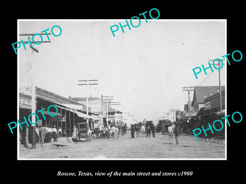 OLD LARGE HISTORIC PHOTO OF ROSCOE TEXAS, VIEW OF MAIN STREET & STORES c1900