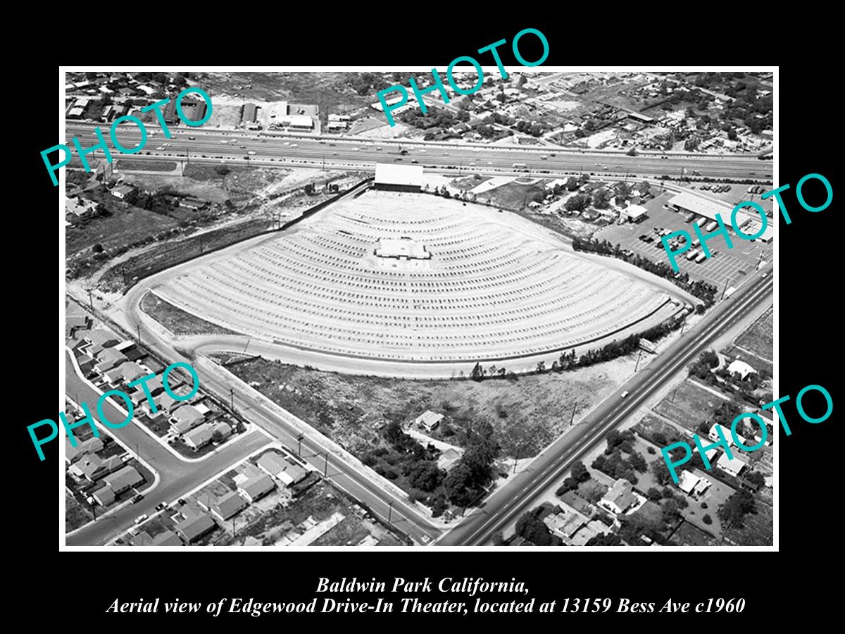 OLD LARGE HISTORIC PHOTO OF BALDWIN PARK CALIFORNIA, THE EDGEWOOD DRIVE IN c1960