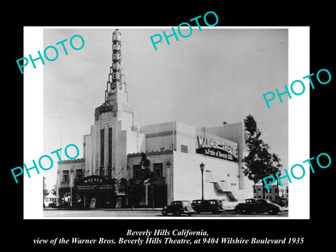 OLD LARGE HISTORIC PHOTO OF BEVERLY HILLS CALIFORNIA, WARNER Bros THEATRE c1935