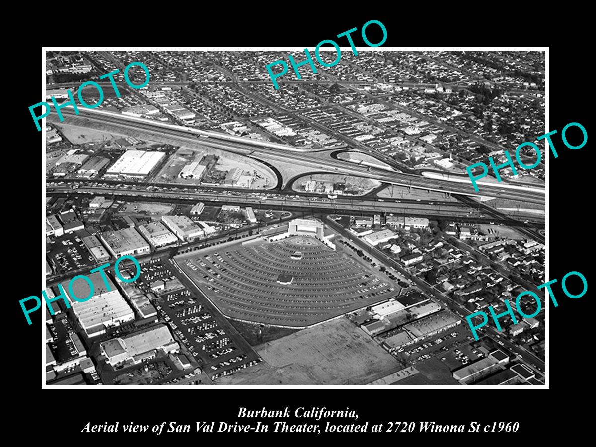 OLD LARGE HISTORIC PHOTO OF BURBANK CALIFORNIA, THE SAN VAL DRIVE IN c1960