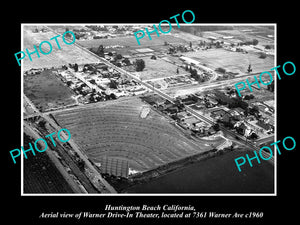 OLD LARGE HISTORIC PHOTO OF HUNTINGTON BEACH CALIFORNIA THE WARNER DRIVE IN 1960