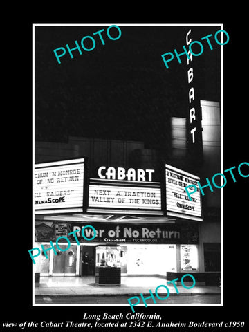 OLD LARGE HISTORIC PHOTO OF LONG BEACH CALIFORNIA, THE CABART THEATRE c1950