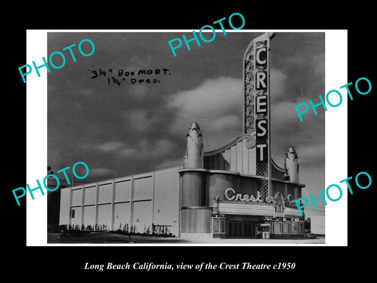 OLD LARGE HISTORIC PHOTO OF LONG BEACH CALIFORNIA, THE CREST THEATRE c1950