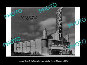 OLD LARGE HISTORIC PHOTO OF LONG BEACH CALIFORNIA, THE CREST THEATRE c1950