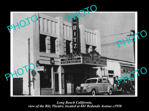 OLD LARGE HISTORIC PHOTO OF LONG BEACH CALIFORNIA, THE RITZ THEATRE c1950