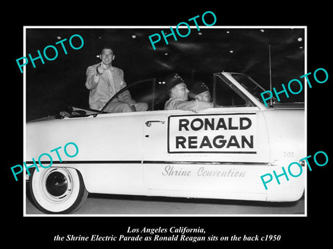 OLD LARGE HISTORIC PHOTO OF LOS ANGELES CALIFORNIA, RONALD REAGAN IN PARADE 1950