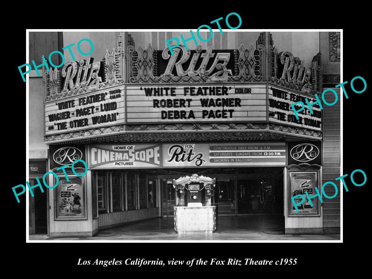 OLD LARGE HISTORIC PHOTO OF LOS ANGELES CALIFORNIA, THE FOX RITZ THEATRE c1955