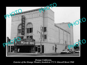 OLD LARGE HISTORIC PHOTO OF ORANGE CALIFORNIA, VIEW OF THE ORANGE THEATRE c1960