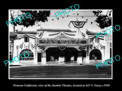 OLD LARGE HISTORIC PHOTO OF POMONA CALIFORNIA, THE SUNKIST THEATRE c1930