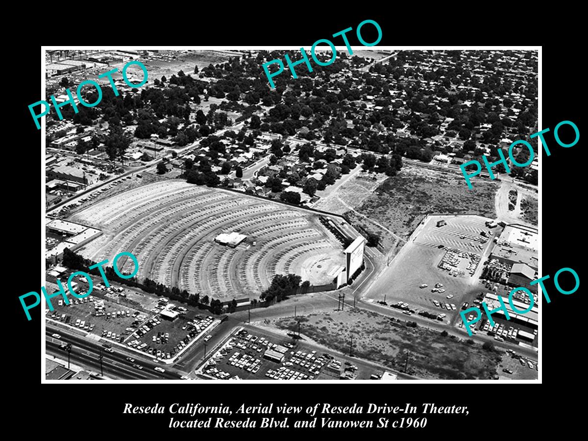 OLD LARGE HISTORIC PHOTO OF RESEDA CALIFORNIA, THE RESEDA DRIVE IN THEATRE c1960