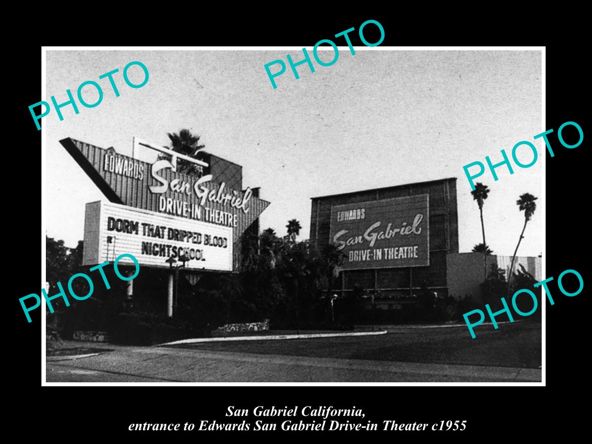 OLD LARGE HISTORIC PHOTO OF SAN GABRIEL CALIFORNIA, THE EDWARDS DRIVE IN c1955