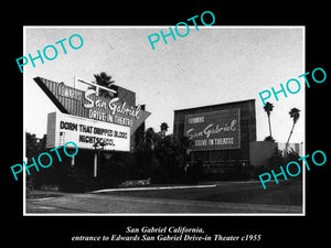 OLD LARGE HISTORIC PHOTO OF SAN GABRIEL CALIFORNIA, THE EDWARDS DRIVE IN c1955