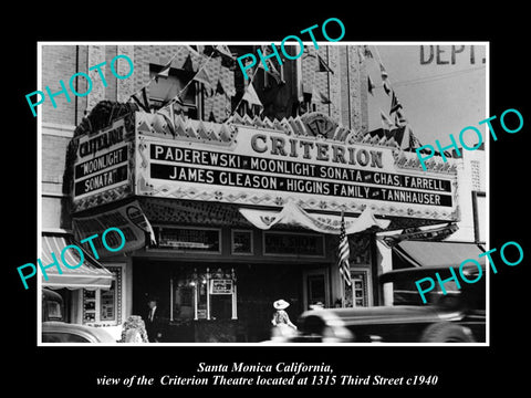 OLD LARGE HISTORIC PHOTO OF SANTA MONICA CALIFORNIA, THE CRITERION THEATRE c1940