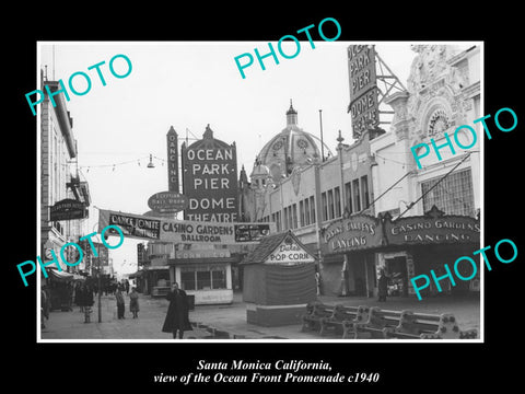 OLD LARGE HISTORIC PHOTO OF SANTA MONICA CALIFORNIA, THE OCEAN PROMENADE c1940