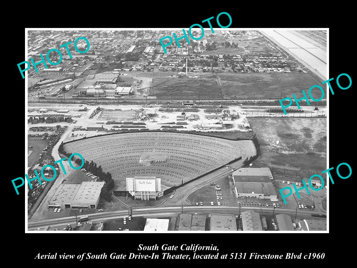 OLD LARGE HISTORIC PHOTO OF SOUTH GATE CALIFORNIA, THE DRIVE IN THEATRE c1960 1