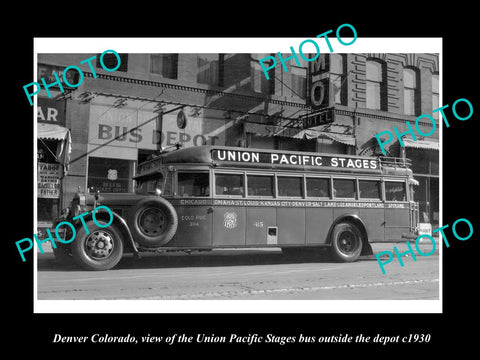 OLD LARGE HISTORIC PHOTO OF DENVER COLORADO, THE UNION PACIFIC STAGES BUS c1930