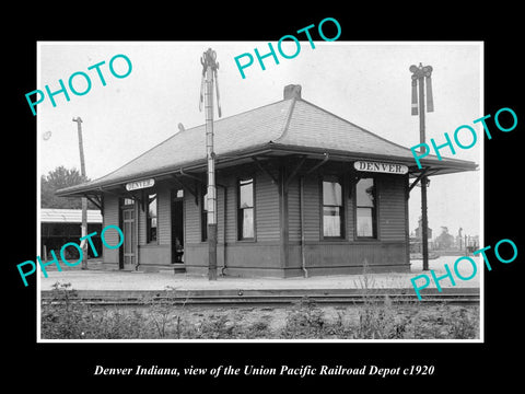 OLD LARGE HISTORIC PHOTO OF DENVER INDIANA, THE RAILROAD DEPOT STATION c1920