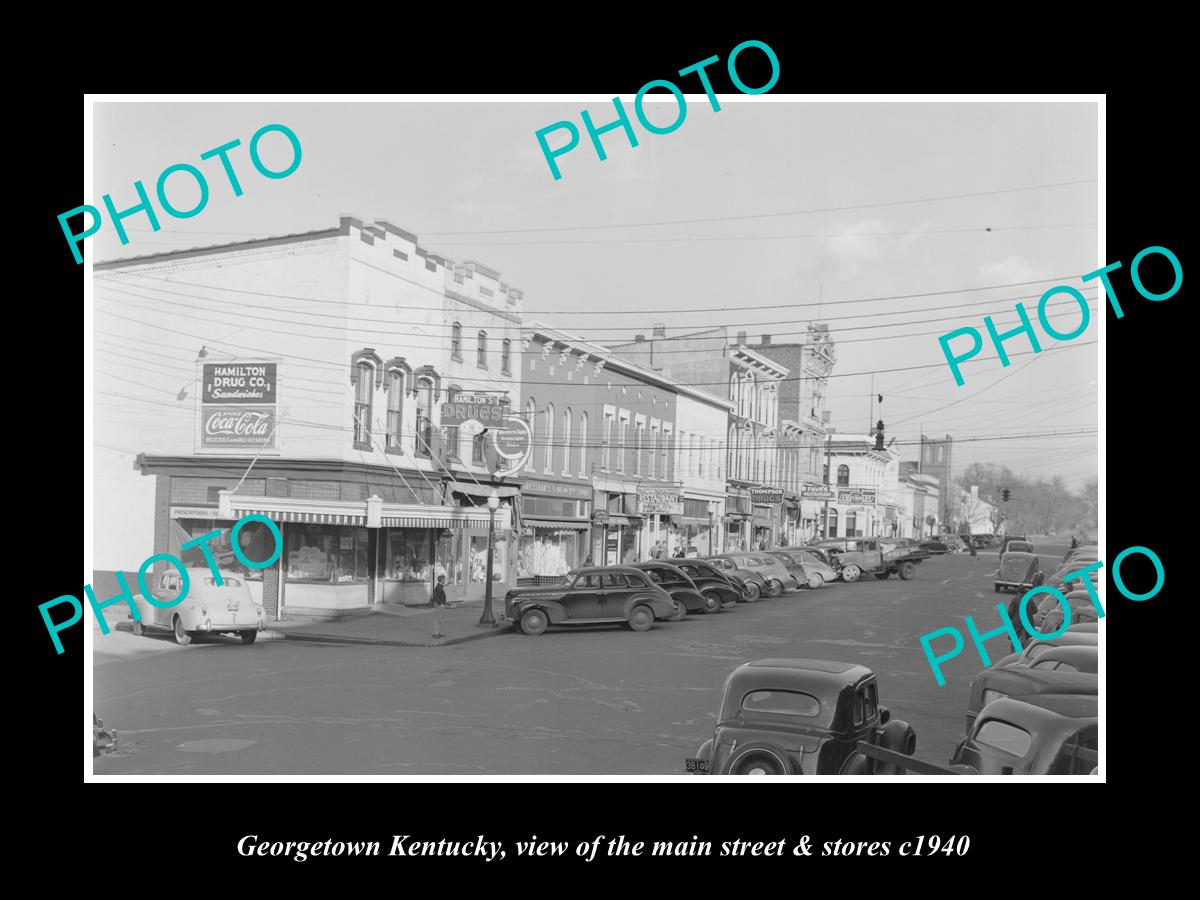 OLD LARGE HISTORIC PHOTO OF GEORGETOWN KENTUCKY, VIEW OF MAIN STREET c1940 1