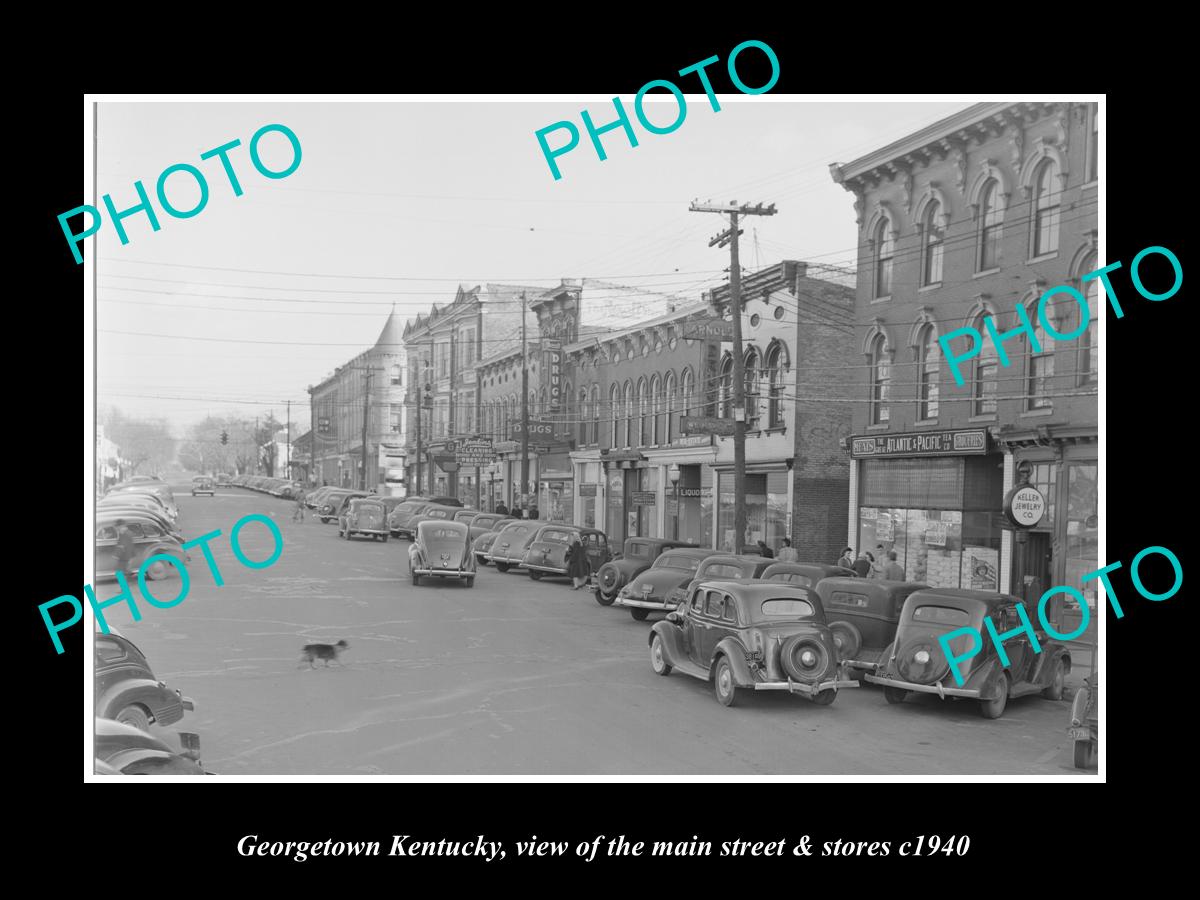 OLD LARGE HISTORIC PHOTO OF GEORGETOWN KENTUCKY, VIEW OF MAIN STREET c1940 2