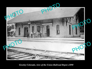 OLD LARGE HISTORIC PHOTO OF GREELEY COLORADO, THE UNION RAILROAD DEPOT c1890