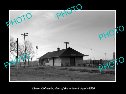 OLD LARGE HISTORIC PHOTO OF LIMON COLORADO, THE RAILROAD DEPOT STATION c1950