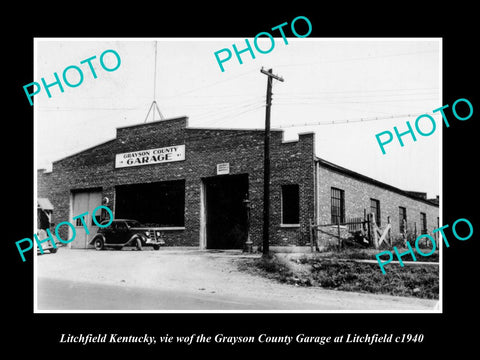 OLD LARGE HISTORIC PHOTO OF LITCHFIELD KENTUCKY, THE GRAYSON MOTOR GARAGE c1940