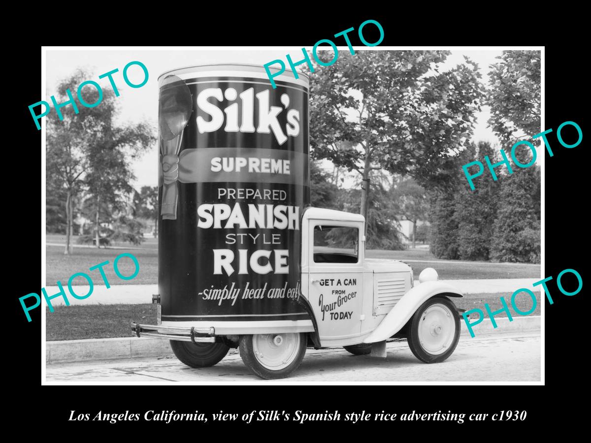 OLD LARGE HISTORIC PHOTO OF LOS ANGELES CALIFORNIA, SILKS SPANISH RICE CAR c1930