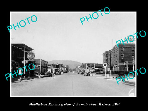 OLD LARGE HISTORIC PHOTO OF MIDDLESBORO KENTUCKY, THE MAIN STREET & STORES c1940