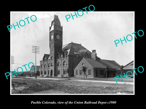 OLD LARGE HISTORIC PHOTO OF PUEBLO COLORADO, THE UNION RAILROAD STATION c1900