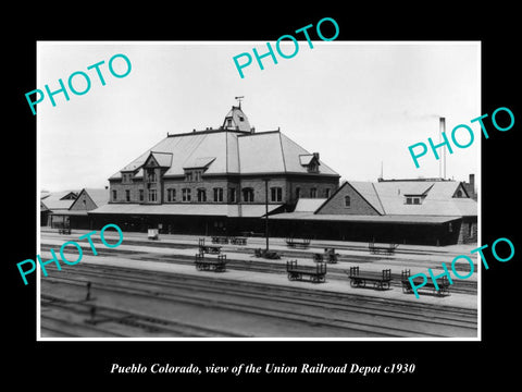 OLD LARGE HISTORIC PHOTO OF PUEBLO COLORADO, THE UNION RAILROAD STATION c1930