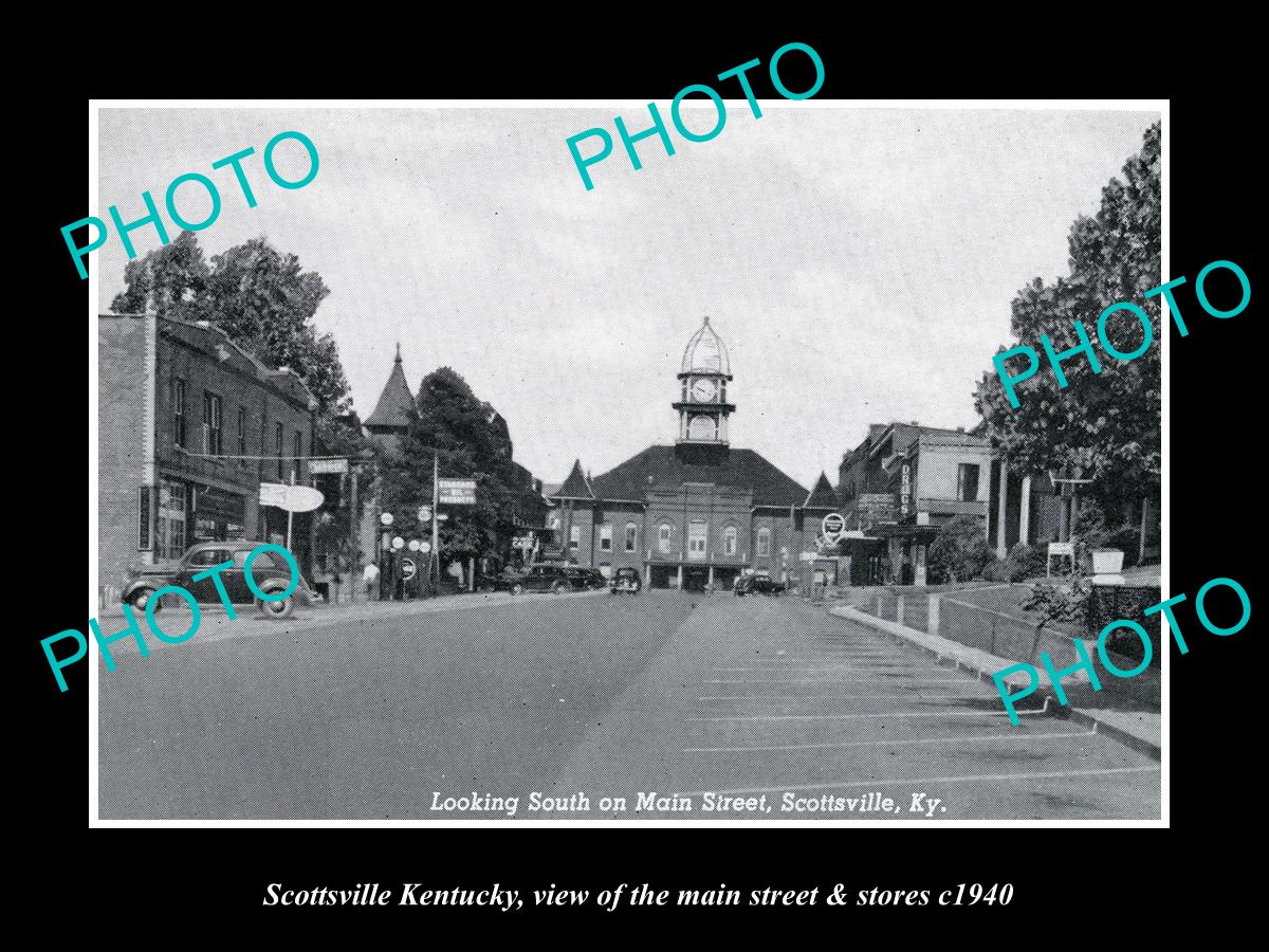 OLD LARGE HISTORIC PHOTO OF SCOTTSVILLE KENTUCKY, THE MAIN STREET & STORES c1940