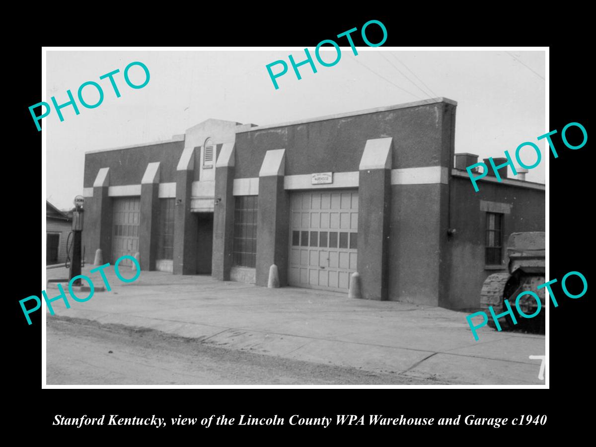 OLD LARGE HISTORIC PHOTO OF STANFORD KENTUCKY, LINCOLN COUNTY WPA GARAGE c1940