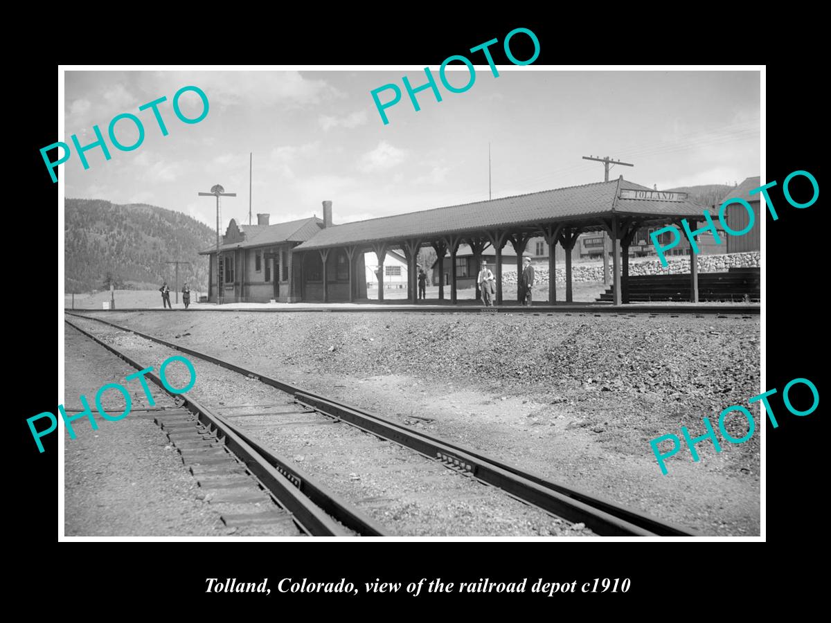 OLD LARGE HISTORIC PHOTO OF TOLLAND COLORADO, THE UNION RAILROAD STATION c1910