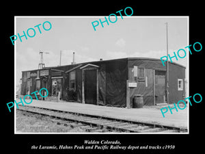 OLD LARGE HISTORIC PHOTO OF WALDEN COLORADO, THE RAILROAD DEPOT STATION c1950