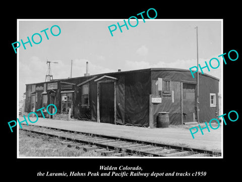 OLD LARGE HISTORIC PHOTO OF WALDEN COLORADO, THE RAILROAD DEPOT STATION c1950