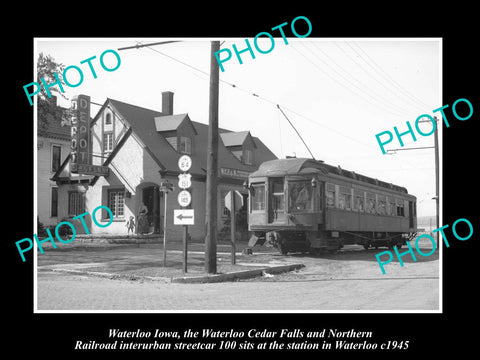 OLD LARGE HISTORIC PHOTO OF WATERLOO IOWA, THE INTERURBAN RAILROAD DEPOT c1945