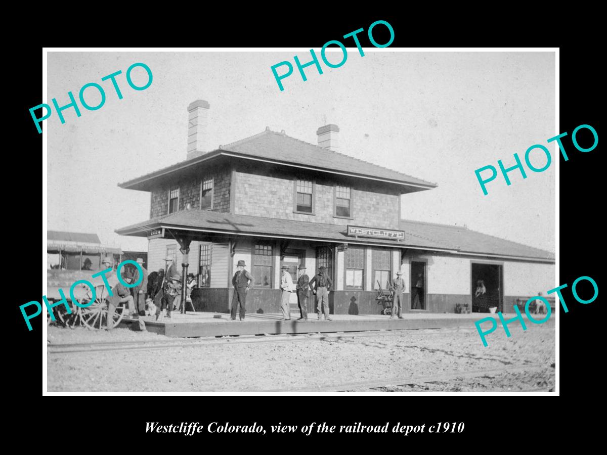 OLD LARGE HISTORIC PHOTO OF WESTCLIFFE COLORADO, THE RAILROAD STATION c1910