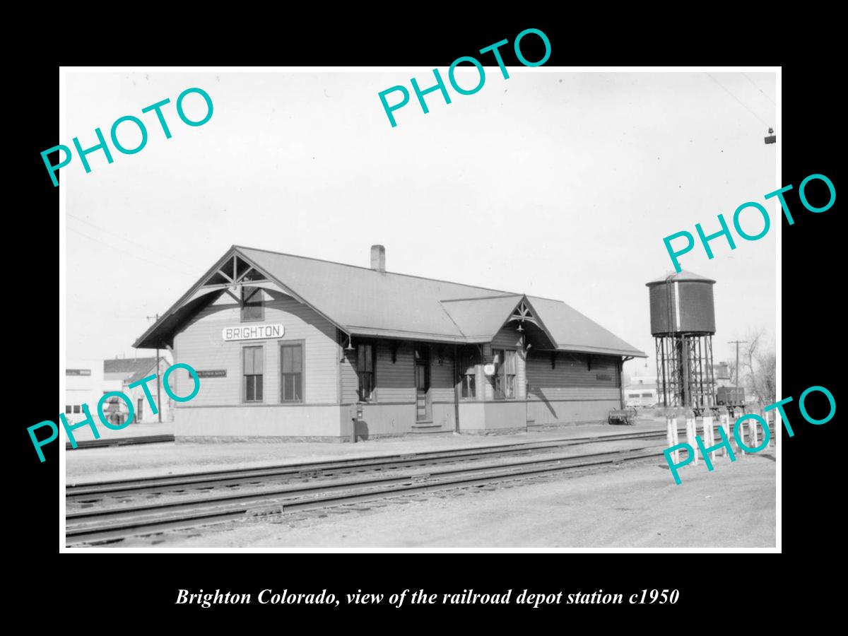 OLD LARGE HISTORIC PHOTO OF BRIGHTON COLORADO, THE RAILROAD DEPOT STATION c1950