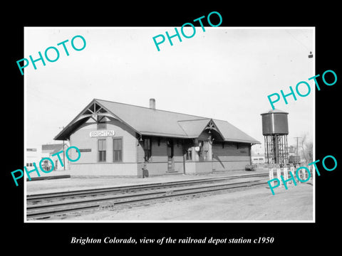 OLD LARGE HISTORIC PHOTO OF BRIGHTON COLORADO, THE RAILROAD DEPOT STATION c1950