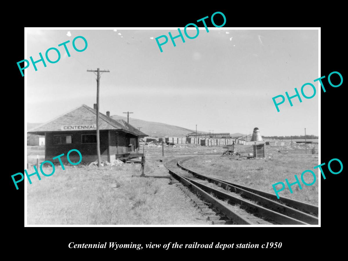 OLD LARGE HISTORIC PHOTO OF CENTENNIAL WYOMING THE RAILROAD DEPOT STATION c1950