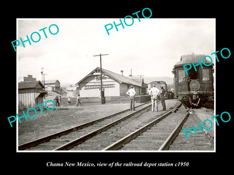 OLD LARGE HISTORIC PHOTO OF CHAMA NEW MEXICO, THE RAILROAD DEPOT STATION c1950