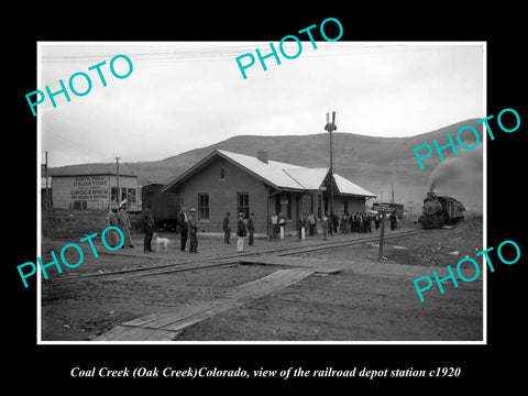 OLD LARGE HISTORIC PHOTO OF COAL CREEK COLORADO, THE RAILROAD DEPOT STATION 1920