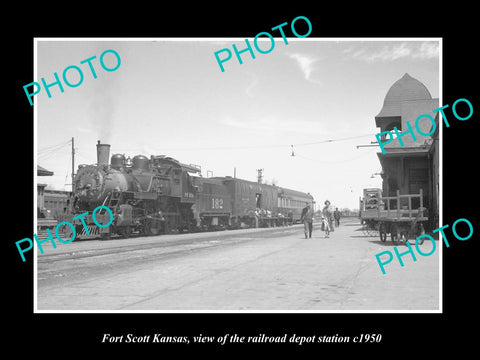 OLD LARGE HISTORIC PHOTO OF FORT SCOTT KANSAS, THE RAILROAD DEPOT STATION c1950