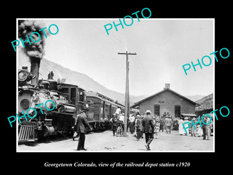 OLD LARGE HISTORIC PHOTO OF GEORGETOWN COLORADO, RAILROAD DEPOT STATION c1920