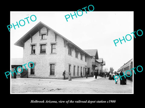 OLD LARGE HISTORIC PHOTO OF HOLBROOK ARIZONA, RAILROAD DEPOT STATION c1900