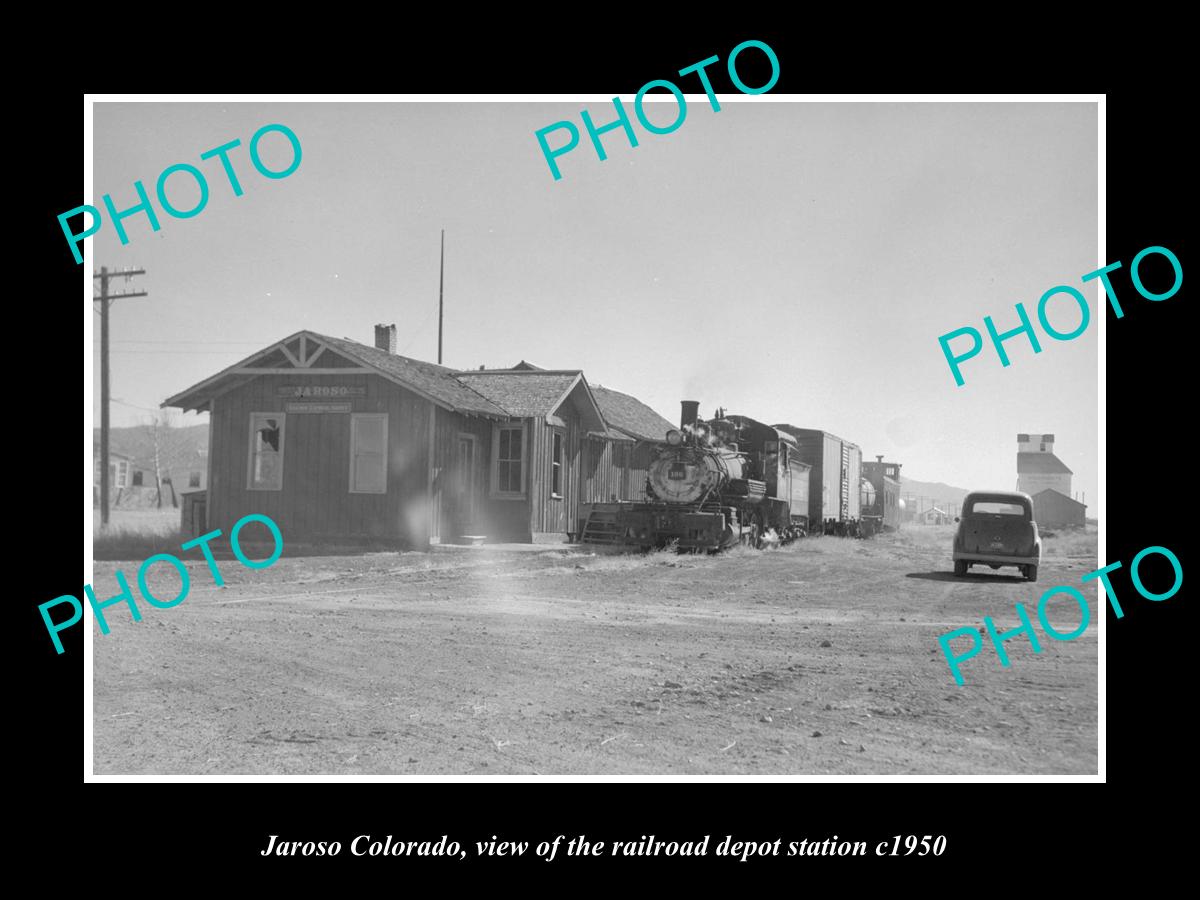 OLD LARGE HISTORIC PHOTO OF JAROSO COLORADO, RAILROAD DEPOT STATION c1950