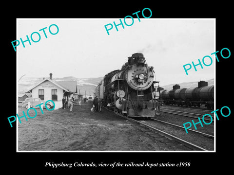 OLD LARGE HISTORIC PHOTO OF PHIPPSBURG COLORADO, RAILROAD DEPOT STATION c1950