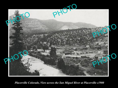 OLD LARGE HISTORIC PHOTO OF PLACERVILLE COLORADO, VIEW OF TOWN & RIVER c1900