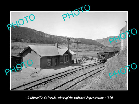 OLD LARGE HISTORIC PHOTO OF ROLLINSVILLE COLORADO, RAILROAD DEPOT STATION c1920